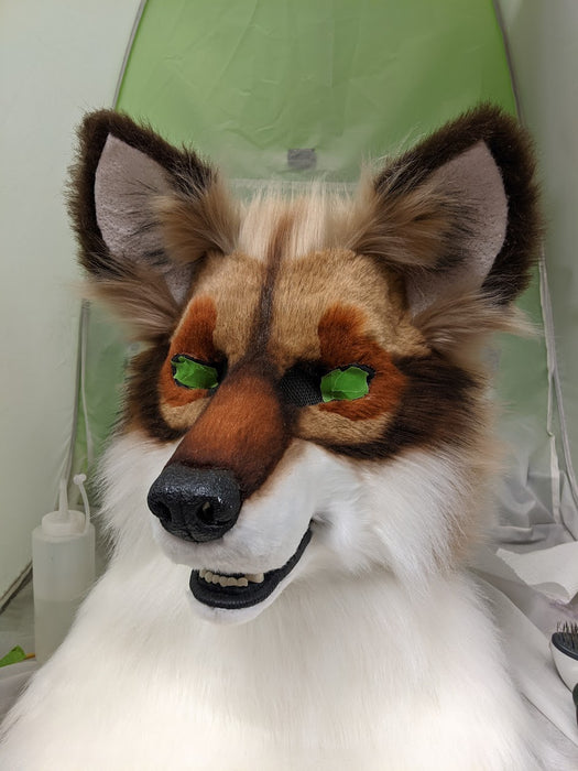 Brown with Green Eyes Wolf/dog Head, Hands, Tail.
