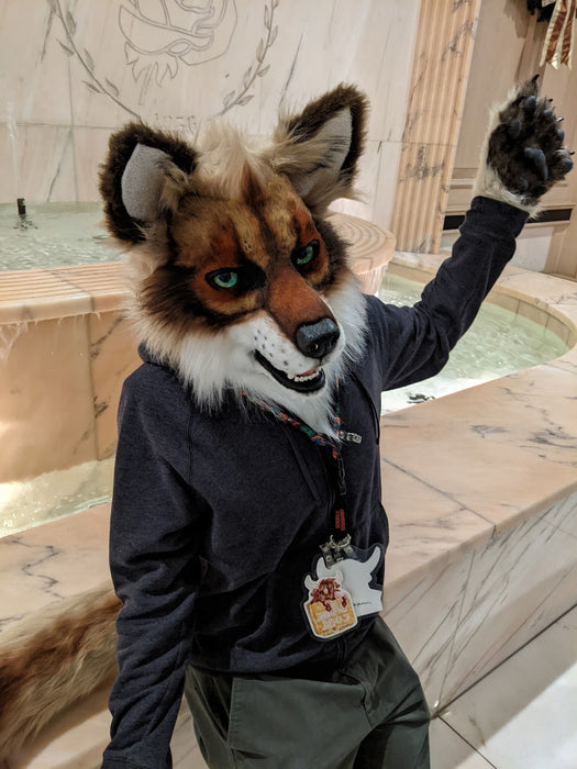 Brown with Green Eyes Wolf/dog Head, Hands, Tail.