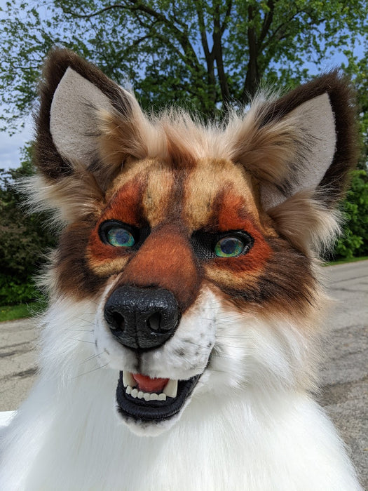 Brown with Green Eyes Wolf/dog Head, Hands, Tail.