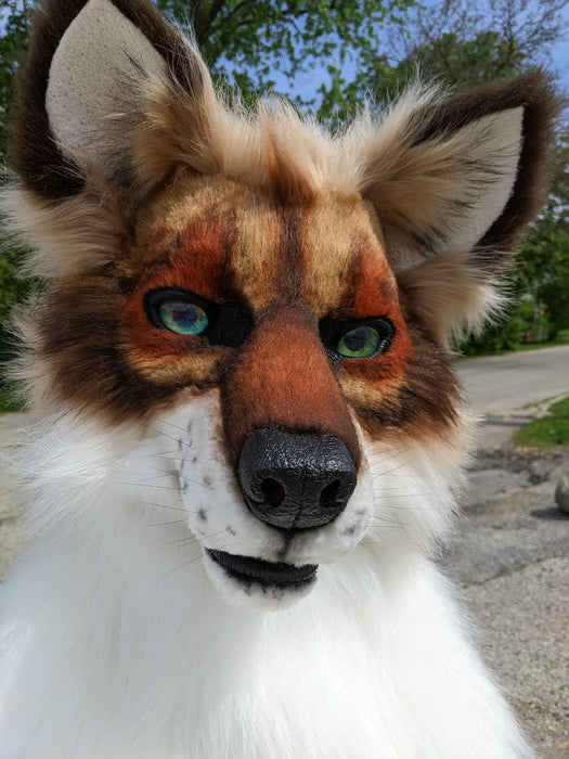 Brown with Green Eyes Wolf/dog Head, Hands, Tail.