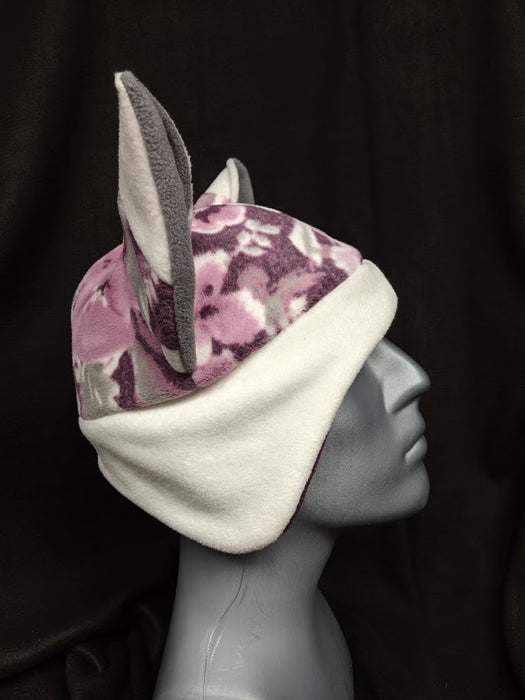 Purple Floral With White Fox Hat