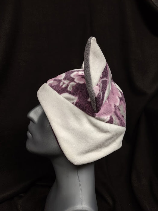 Purple Floral With White Fox Hat